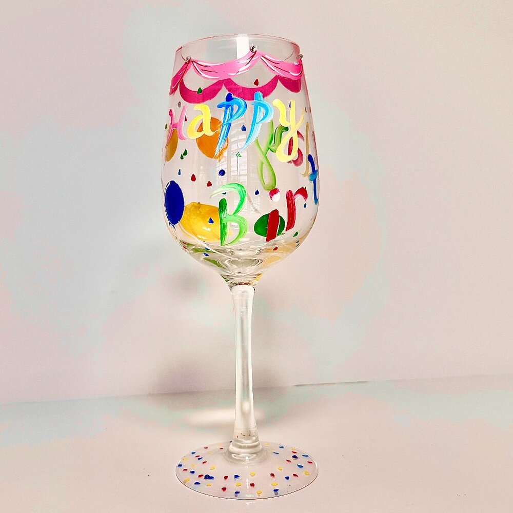 Hand Painted Happy Birthday Wine Glass by De-Lite